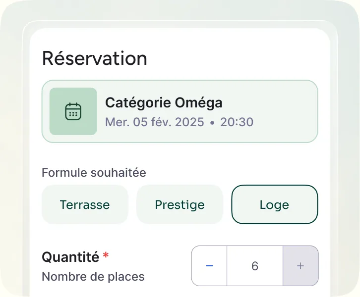 Choix de la catégorie, de la formule et du nombre de places